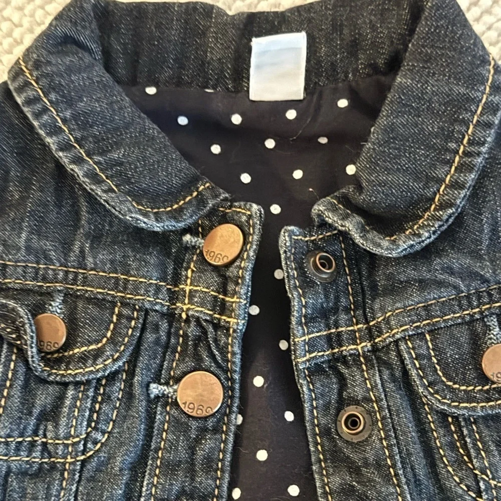 baby Gap Denim Jacket Polka Dot Lined 6-12 Months Dark Wash